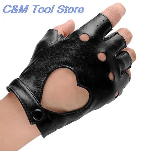 New 1Pair Women Punk Short Synthetic Leather Gloves Half Finger Fingerless Gloves Fashion Lady Handsome Black Gloves