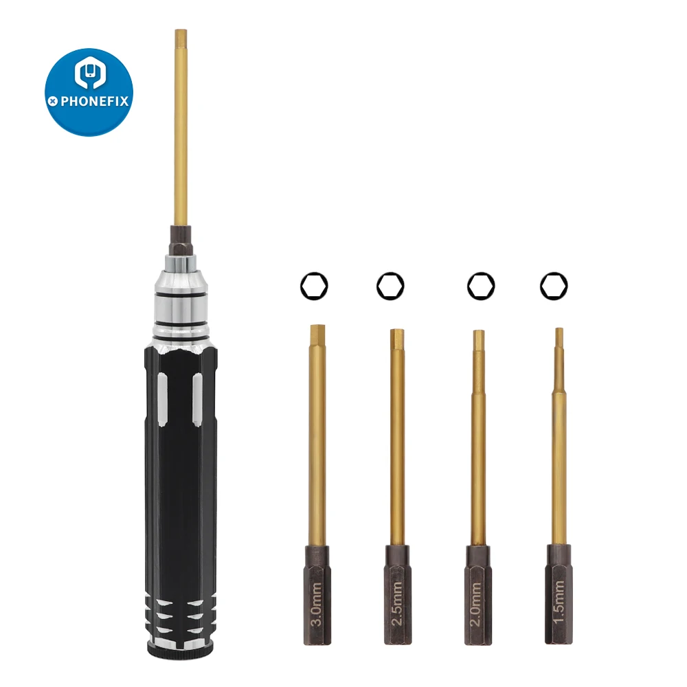 

4 In 1 Hex Screwdriver Set Hexagon Head 1.5 2.0 2.5 3.0mm Alloy Steel Hex Bits Screw Driver Tool Kits For RC Car FPV Helicopter