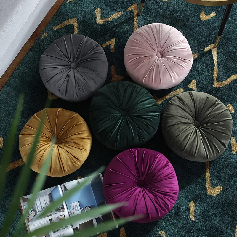 Nordic Style Dutch Fleece Velvet Pleated Round Seat Cushion Pillow Pouf Throw Sofa Home Decor Cojines Redondo Coussin 35cm