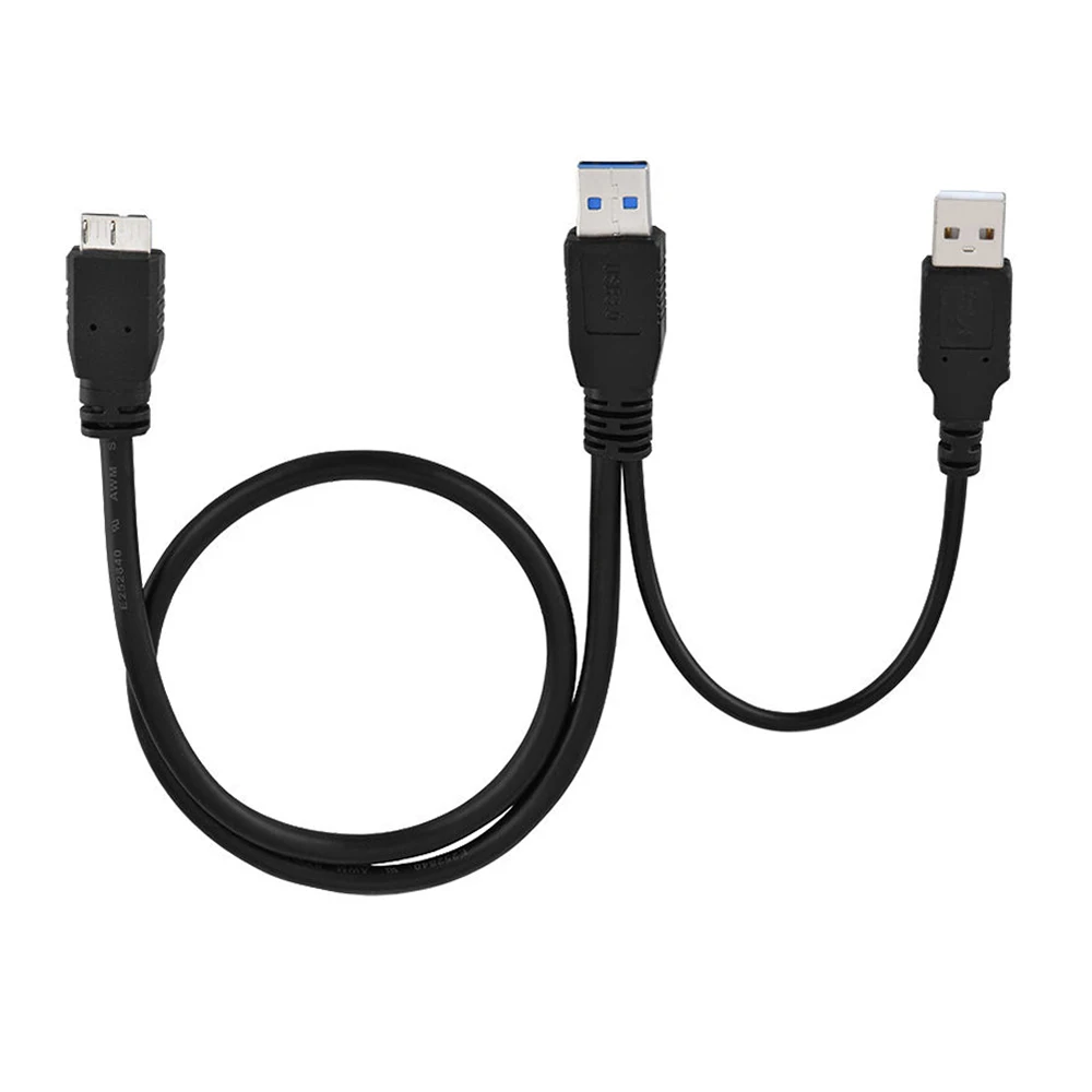 Hard Disk Data Cable Dual USB 3.0 A Male to Micro-B Male+Male Power Supply Y Cable for Hard Drive HDD