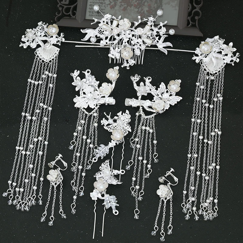 

Hanfu Costume Bride Headdress Set Chinese Hair Marriage Ornament Chinese Traditional Wedding Dress Gown Accessories