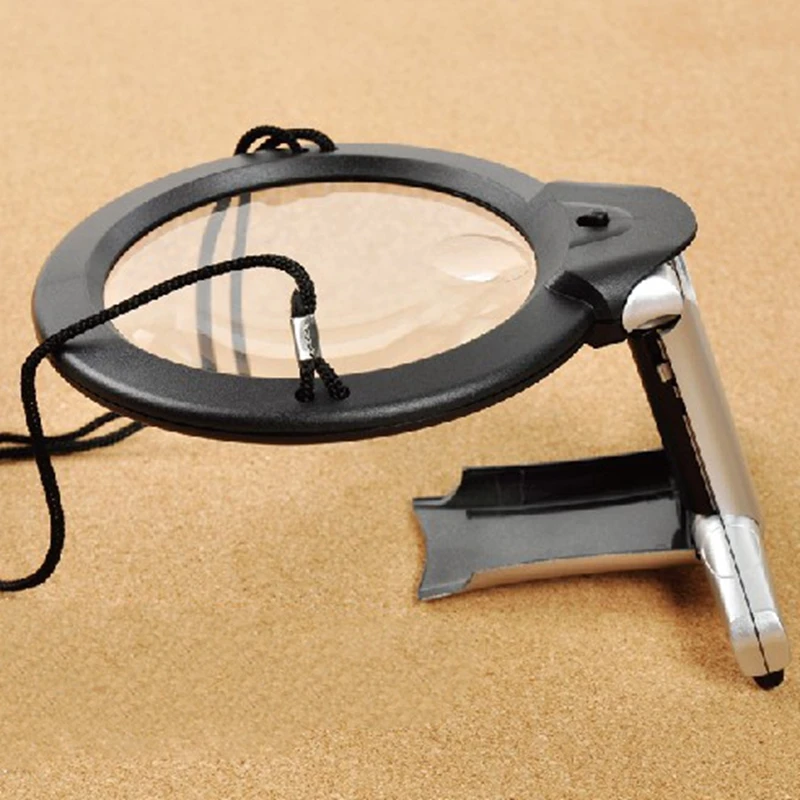 2 LED Lighting Magnifying Glass Hands Free Loupe Lighted 2.25X 5X Neck Hanging/Desktop Type Reading Magnifier