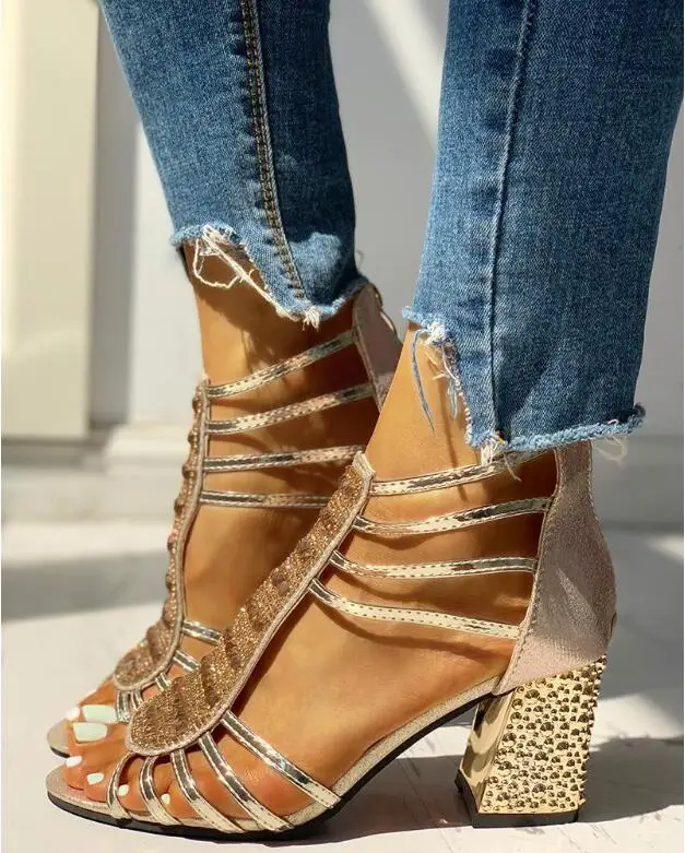 New Woman Sandals Shoes Sandalias Mujer 2021 Summer Style Wedges Pumps High Heels Slip on Bling Fashion Gladiator  Women