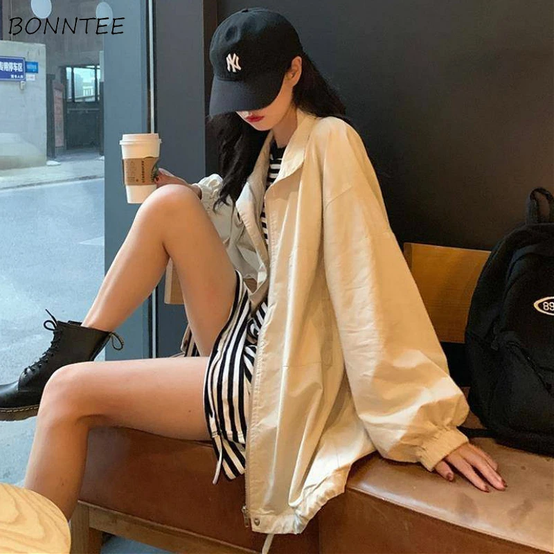 Basic Jackets Women Spring Vintage Chic Harajuku Cargo Ulzzang Womens Outwear Zipper Simple All-match Preppy Femme Streetwear