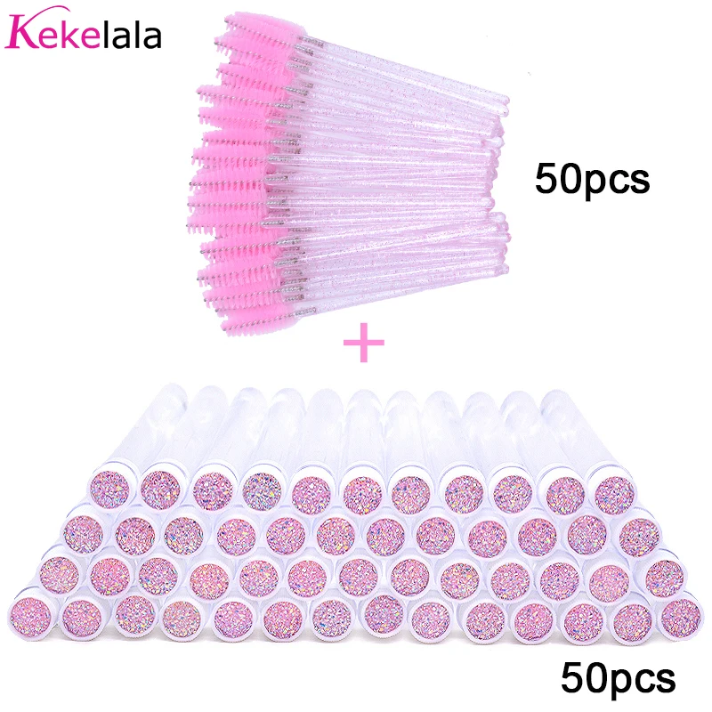 Kekelala 50sets Eyelash Mascara Wands With Tube Lash Spoolie Brush In Container Eyebrow Applicator Case Wholesale