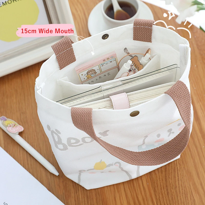 Women\'s Foldable Canvas Shopper Storage Bag Cartoon Printing Large Capacity Hasp Shoulder Bags Girls Portable Travel Handbags