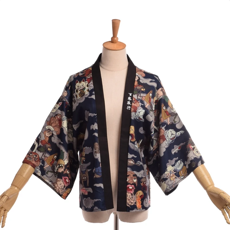 Women Kimono wine red Coat Anime Japanese Style Casual Blouse Loose Shawl Cape Vintage Cardigan Jacket navy blue 2020