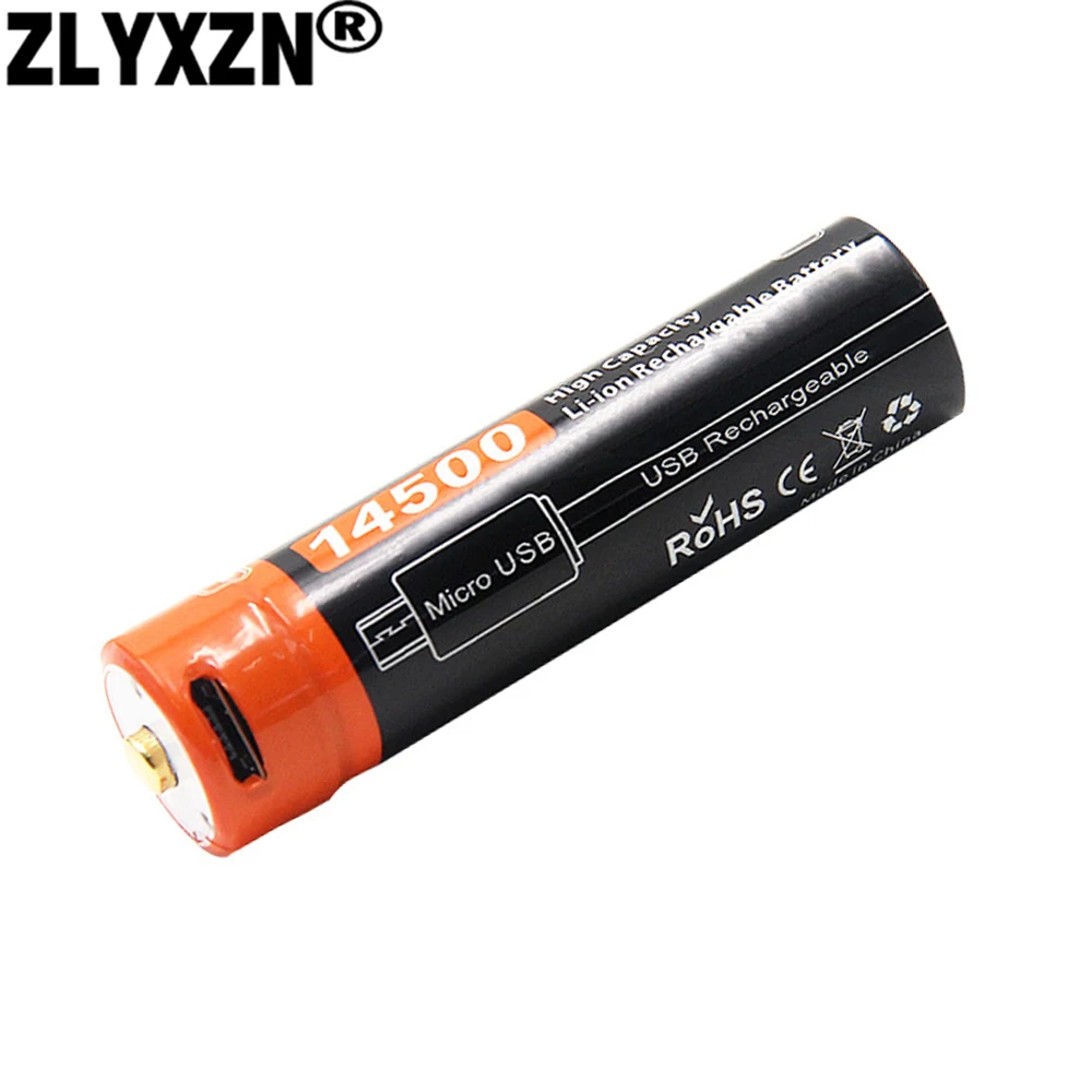 1-6 sztuk USB 14500 3.7V ICR14500 750mAh 3.7v akumulator litowo-jonowy led latarka płasko zakończony bateria 14mm * 50mm