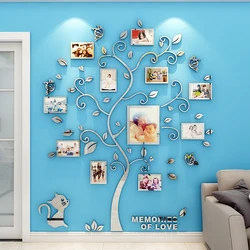Pegatinas de pared de espejo 3D, marco de fotos DIY, pegatina acrílica de árbol, foto familiar, pegatinas de pared de árbol, arte, calcomanías de pared decorativas para el hogar