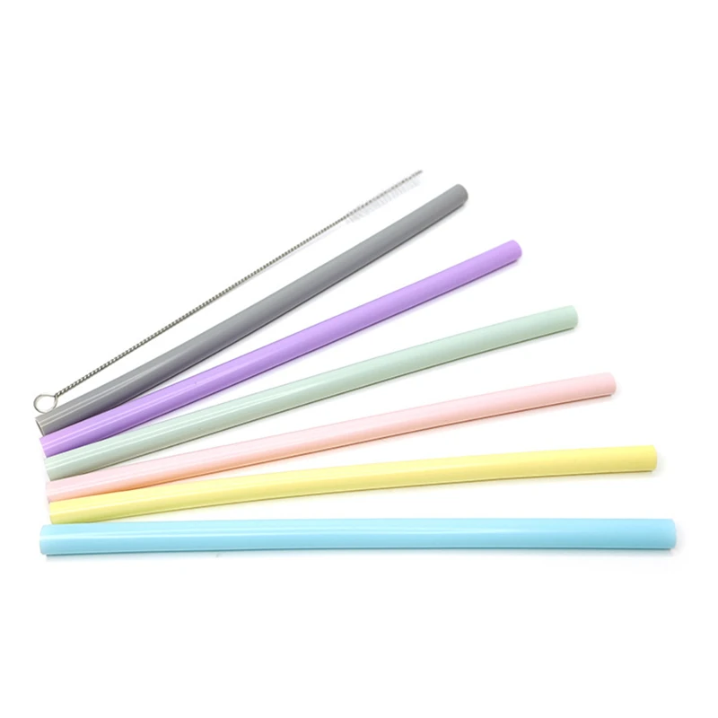 Kitchen Accessory Reusable Silicone Drinking Straws Foldable Flexible Straw with Cleaning Brushes Kids\' Party Supplies Bar Tools