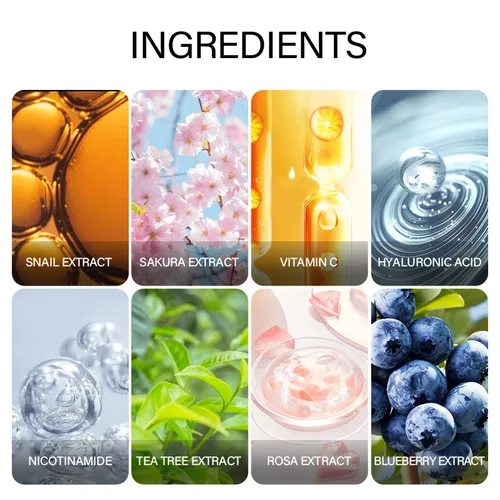 Imagen 2 del producto LAIKOU 7 botellas 24K oro Caracol Sakura ácido hylurónico vitamina C nicotinamida suero de arándanos rosas esencias faciales esenciales japonesas