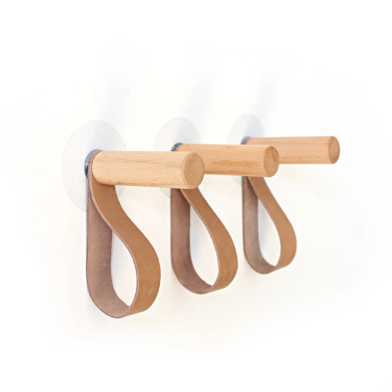 

3pcs Nordic solid wood hook wall hanging wall free punch wall coat hook door clothes hanger