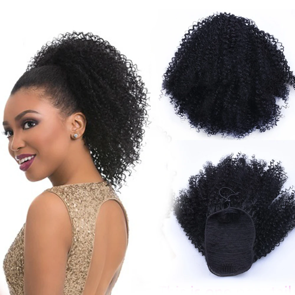 

Afro Kinky Curly Drawstring Ponytail Brown Black 10inch Short Synthetic Hair Piece Ponytail Clip in Extensions For Woman