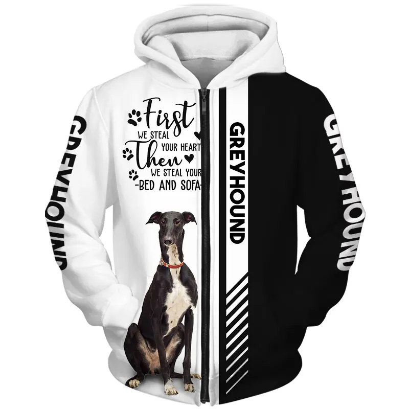 Sweat à capuche de luxe pour hommes/femmes, imprimé Animal greyhund Dog 3D, unisexe, Streetwear, fermeture éclair, pull-over, veste décontractée, survêtement