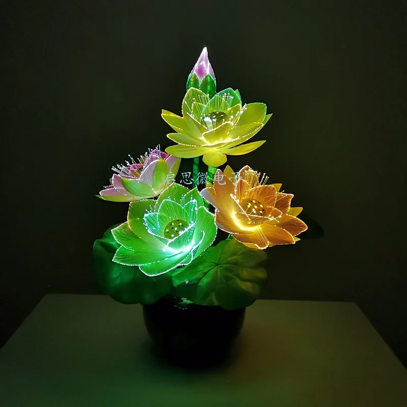 New Led flower lights Lotus light buddha lamp Fo lamp Novelty artistic optical fiber flower