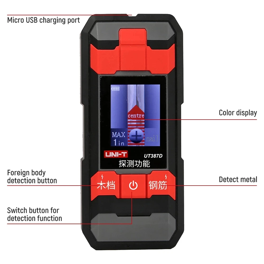 UNI-T UT387D Wall Scanner; steel bar/copper pipe/cable/metal wood detector, voice playback