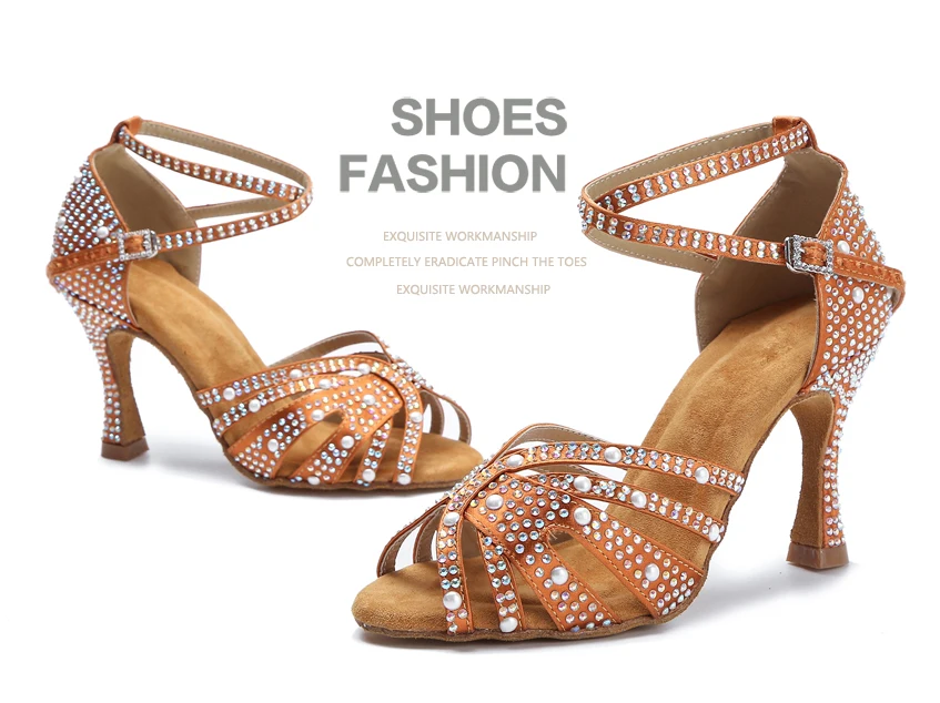 Damen Tanzschuhe mit Strass, Tango Salsa Ballsaal Tanzschuhe, Damen Hochzeitsschuhe, Damen Indoor-Sandalen, Tanz-Sneakers – Detail 3