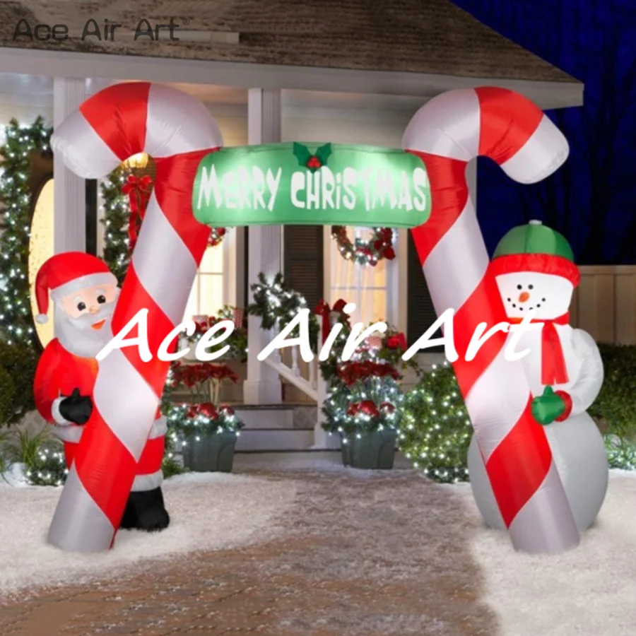 

Christmas Inflatable Arch Candy Cane Archway with Santa Claus and Snowman Air Blown for Retail Festival Supplies