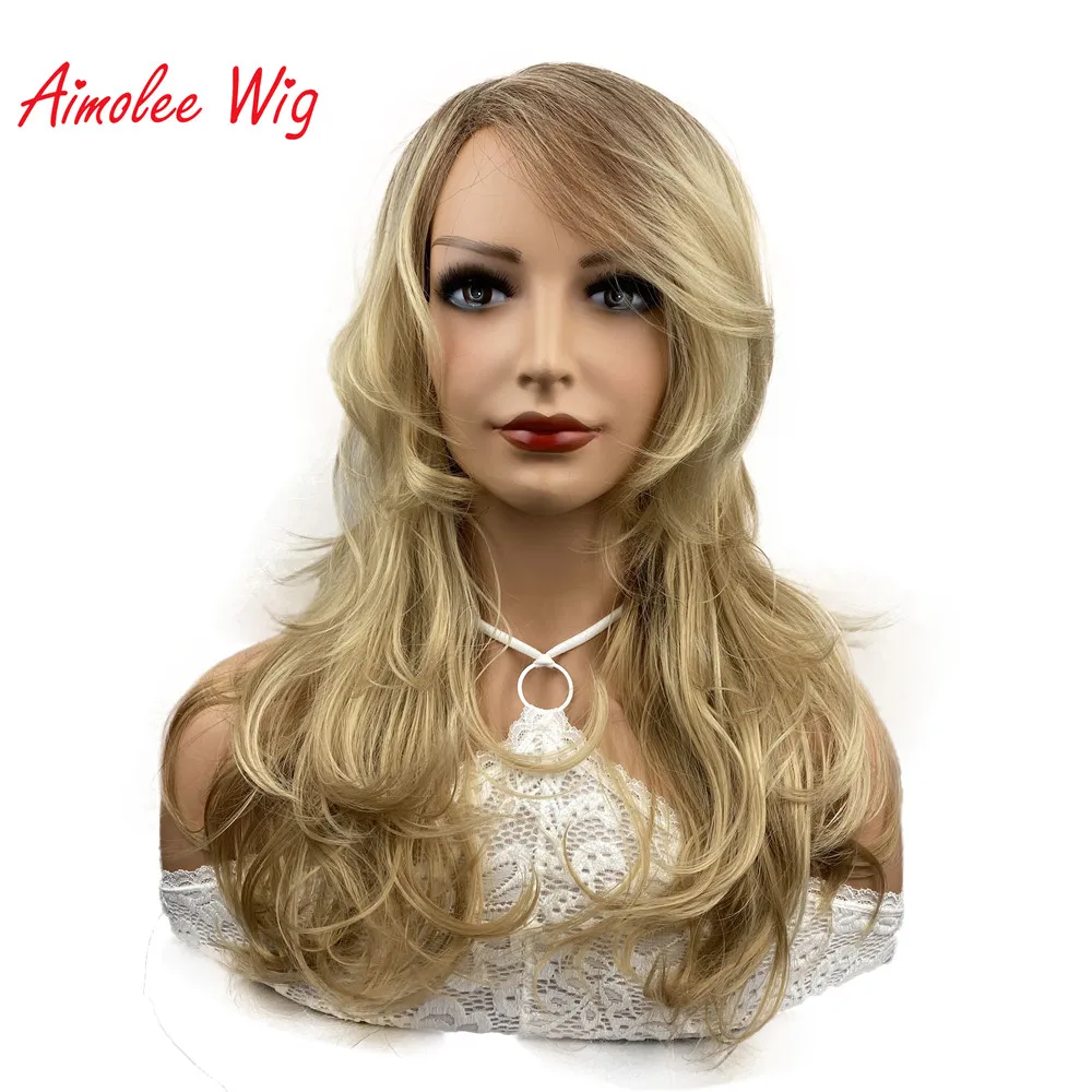 Aimolee Synthetic Wigs for Women Layered Blonde Long Curly Wig Hair