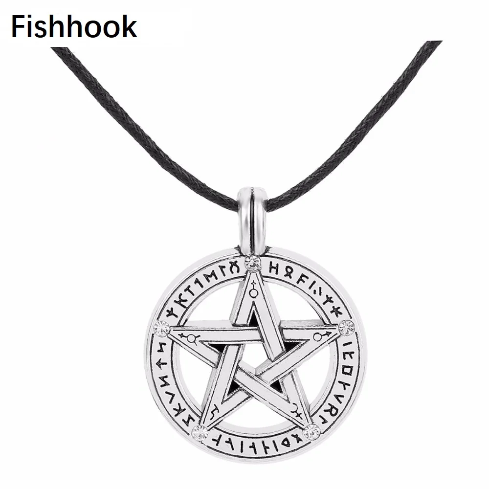 Fishhook Viking Amulet Norse Necklace Runes Supernatural Box Chain Pentacle Pentagram Gift For Man Woman Kid Jewelry Wicca