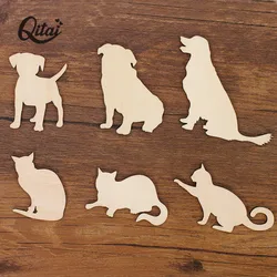 QITAI-Cat and Dogs Wooden Chip, Cute Animal Shapes, Home Decoration, DIY Scrapbooking Crafts, Pets, 24Pcs Set, WF244