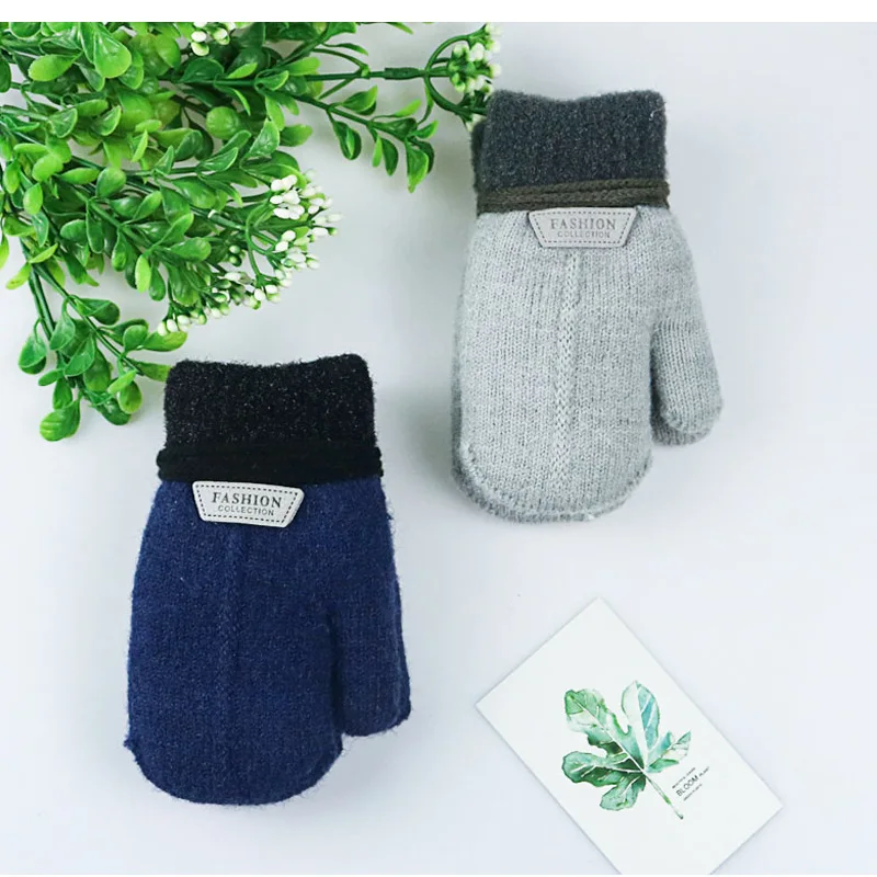 Guantes de invierno para niños pequeños, manoplas de punto gruesas, de terciopelo, con cuerda, para exteriores