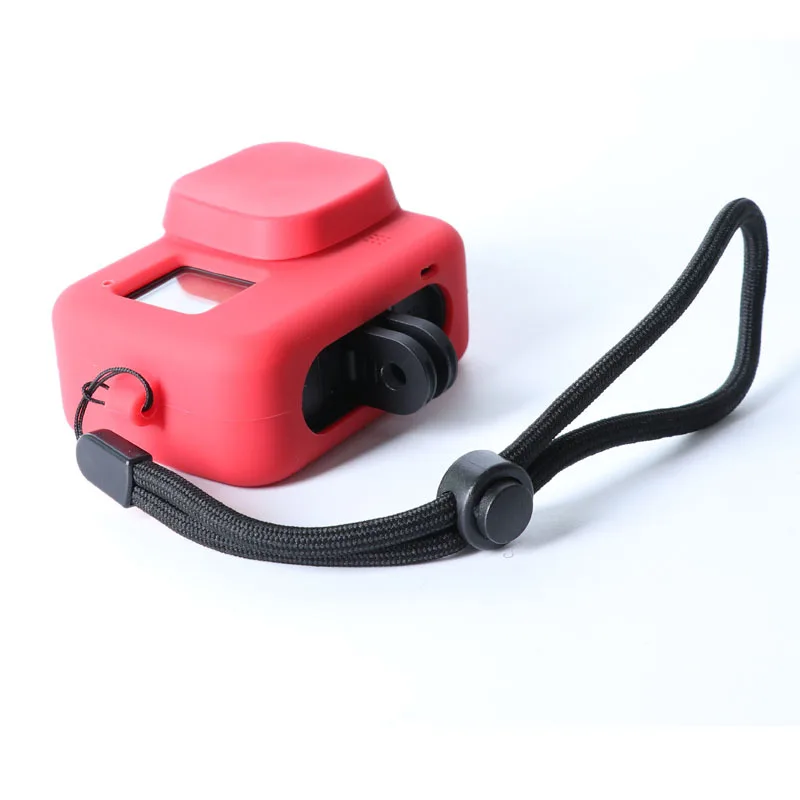 Capa protetora de silicone 3 em 1, proteção de silicone macio, cordão preto, azul e vermelho para gopro hero 8 acessórios para câmeras