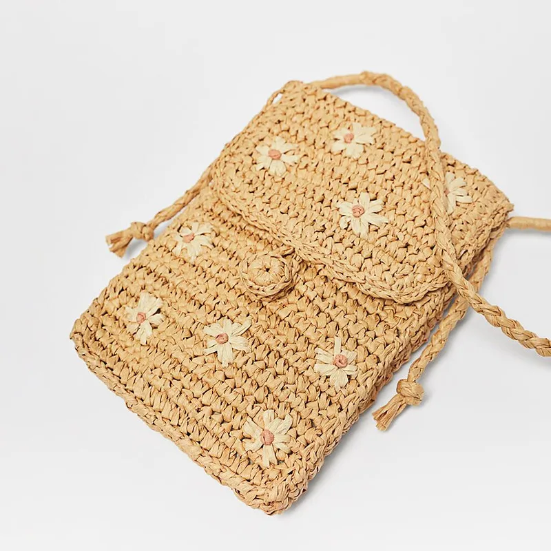 

Casual Small Daisy Straw Woven Shoulder Bags Ladies Handmade Embroidered Crossbody Bags Women Mobile Phone Bag Fashion Mini Bag
