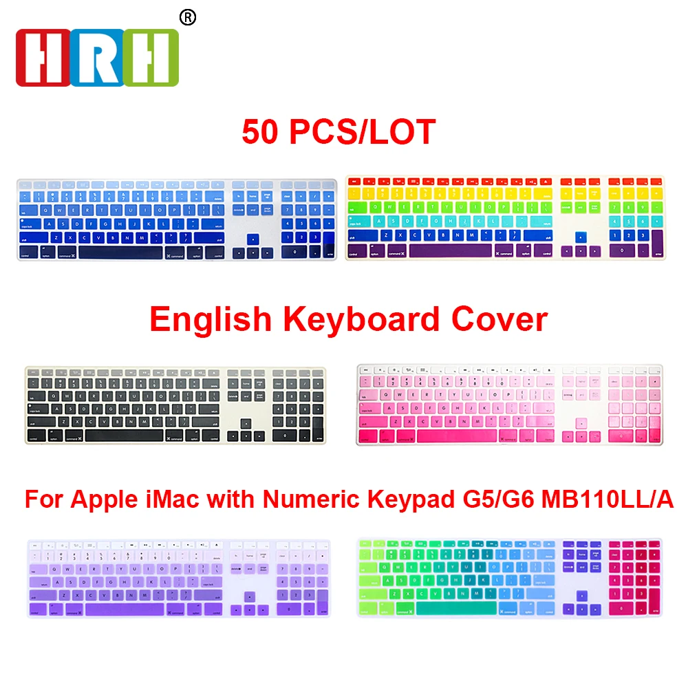 HRH Wholesale 50pcs Ultra Thin Silicone US Keyboard Skin Cover Protector With Numeric Keypad For iMac G5/G6 MB110LL/A