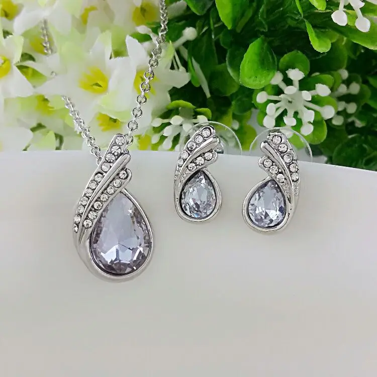 QiLeSen creation light amethyst pendant earrings wedding jewelry set 925 sterling silver jewelry gem fine jewelry s016