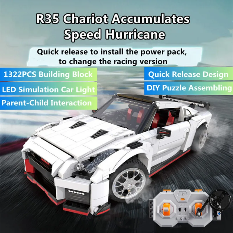 

1:18 Radio Controlled R35 Chariot RC Cars 1322PCS DIY Puzzle Assembling Quick Release Design LED Lights Remote Control Truck