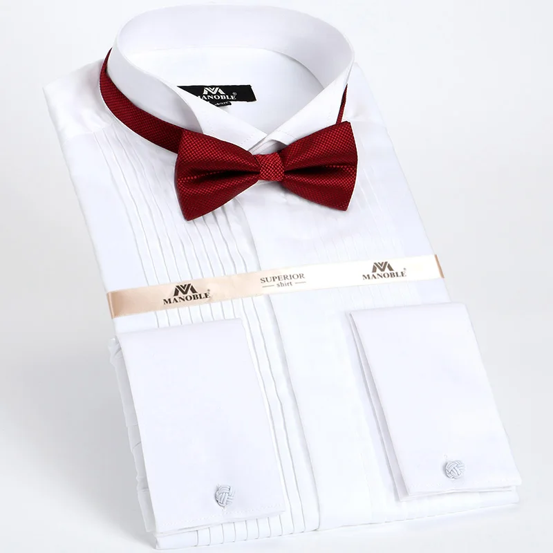 Men's Dress Shirt 2026 Brands New Fashion Regular Fit Cufflink Shirts Long Sleeve Wedding Dress Suits Shirts Solid Color