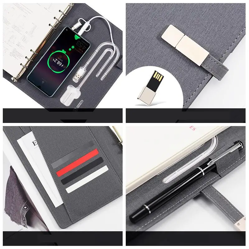 Creative Wireless Charging Notebooks Loose-leaf Multi-function A5 Notepad With U Disk Power Bank Notebook Business Office Gifts