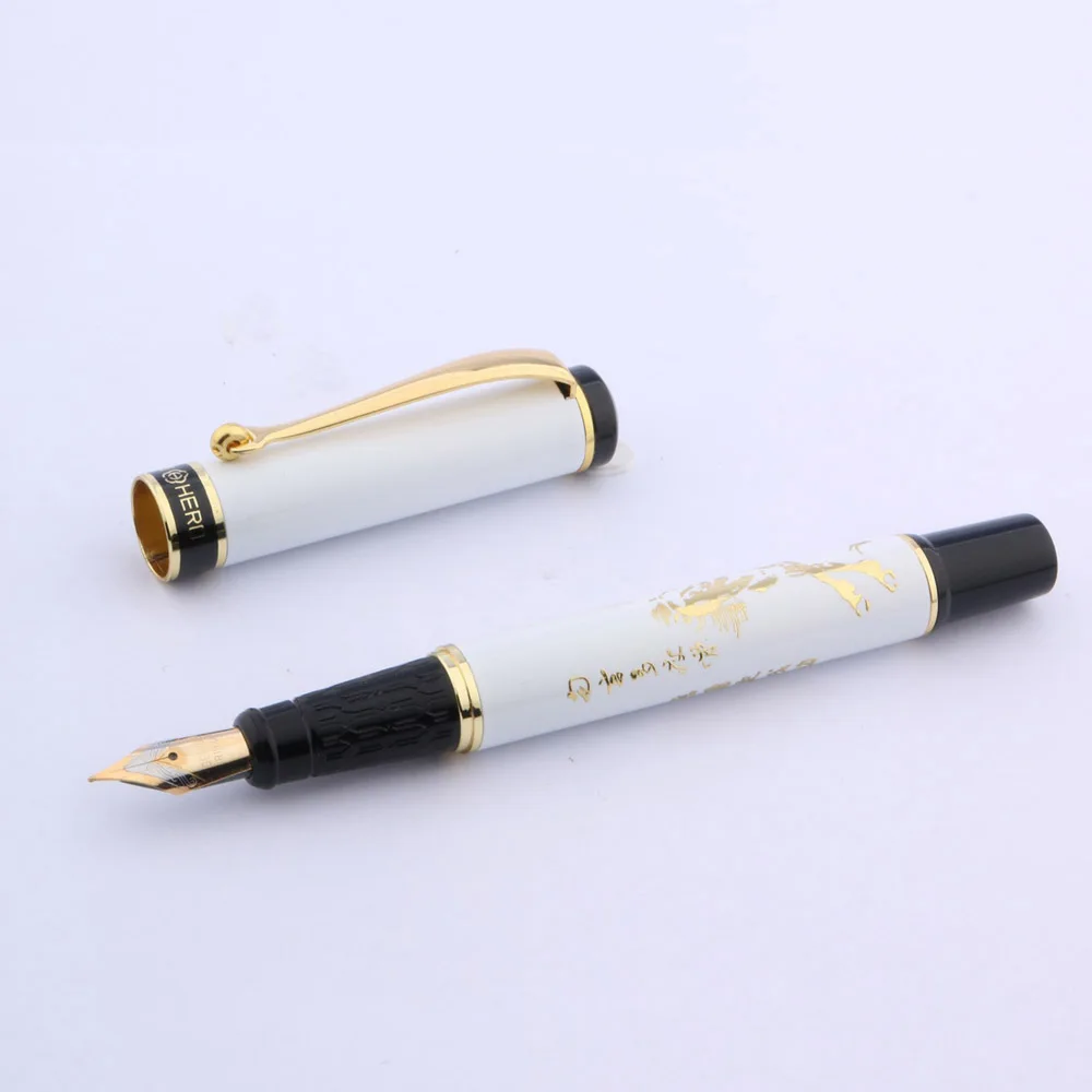 

Quality White Chinese Ceramic Golden Medium Nib Fountain Pen