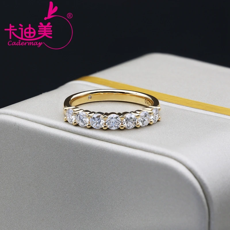 

CADERMAY 7 Stones Design 18k Gold Ring F VS2 3.25mm HPHT CVD Diamond Half Eternity Ring Band Women Engagement Ring Gifts