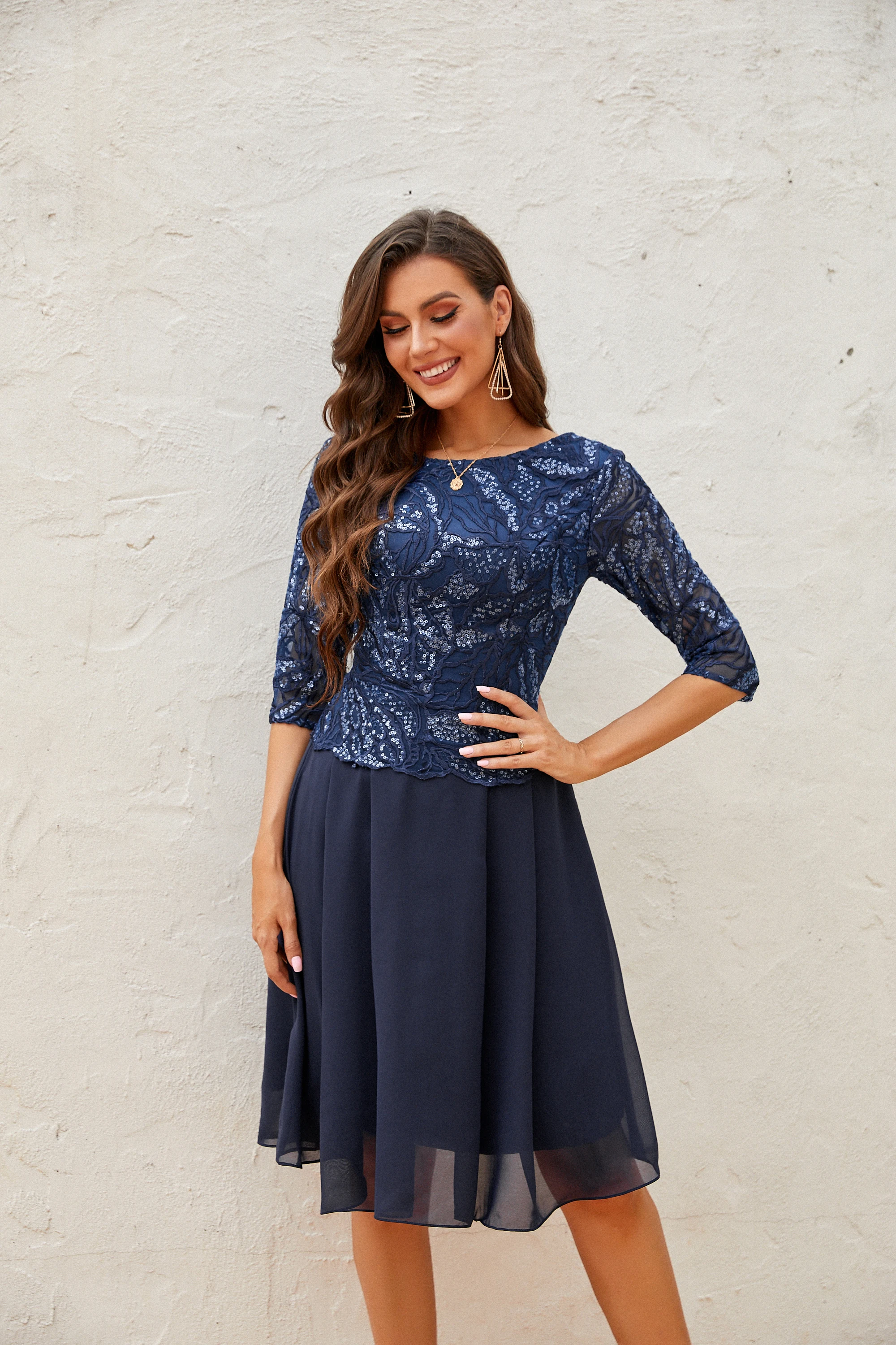 navy blue lace halter dress Navy Lace Halter Neck Dress main image 0