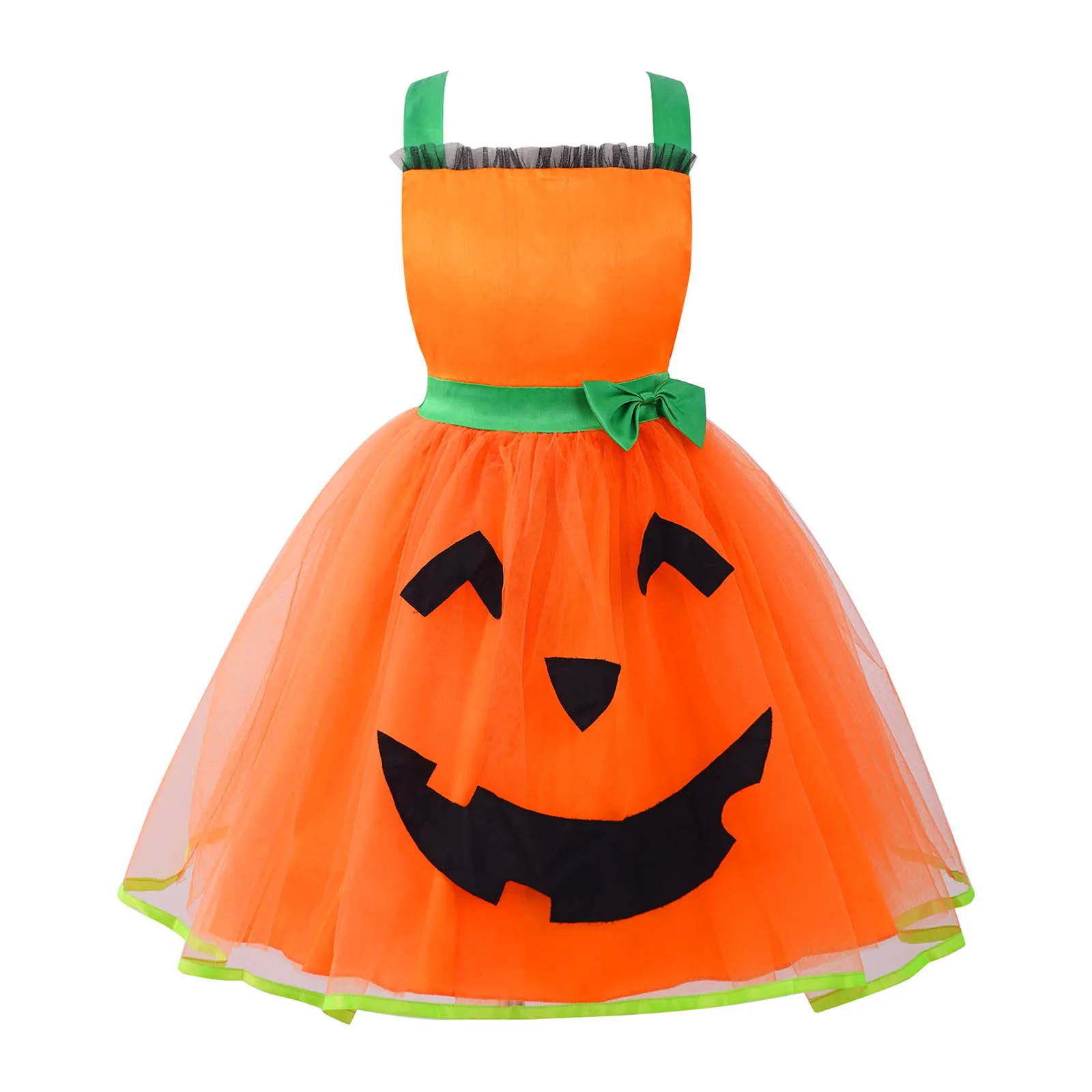 

Children Girls Halloween Cosplay Costume Princess Backless Mesh Tutu Pumpkin Party Dress Carnival Stage Performance Dress Up