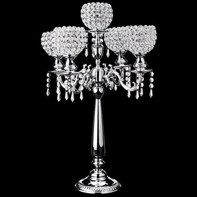 5 arms sliver candelabra Wedding Centerpieces Glass Cup Candlestick Crystal  candle holder For Wedding Centerpieces Use Weddings