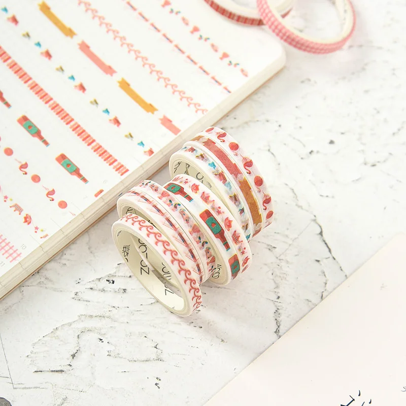 Cinta adhesiva Washi muy fina para diario, serie de colores básicos de 10 piezas, Diy, pegatinas bonitas, cinta decorativa