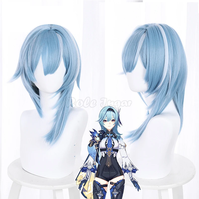 Anime Game Genshin Impact Eula Cosplay Wig Women Girls Blue Heat Resistant Synthetic Hair Halloween Role Play Wigs 38cm C44M135