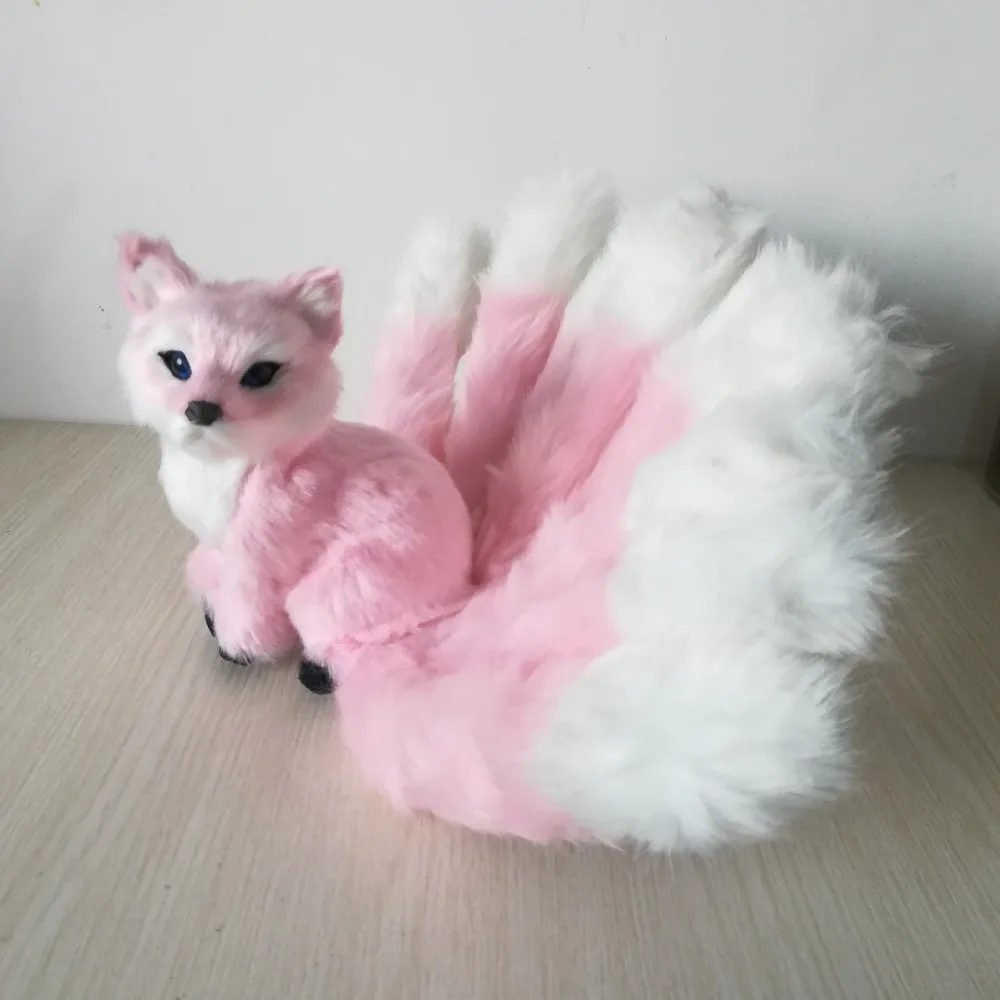 

creative toy model large 28x15cm pink fox with nine tails polyethylene&furs fox model handicraft home decoration gift w1249