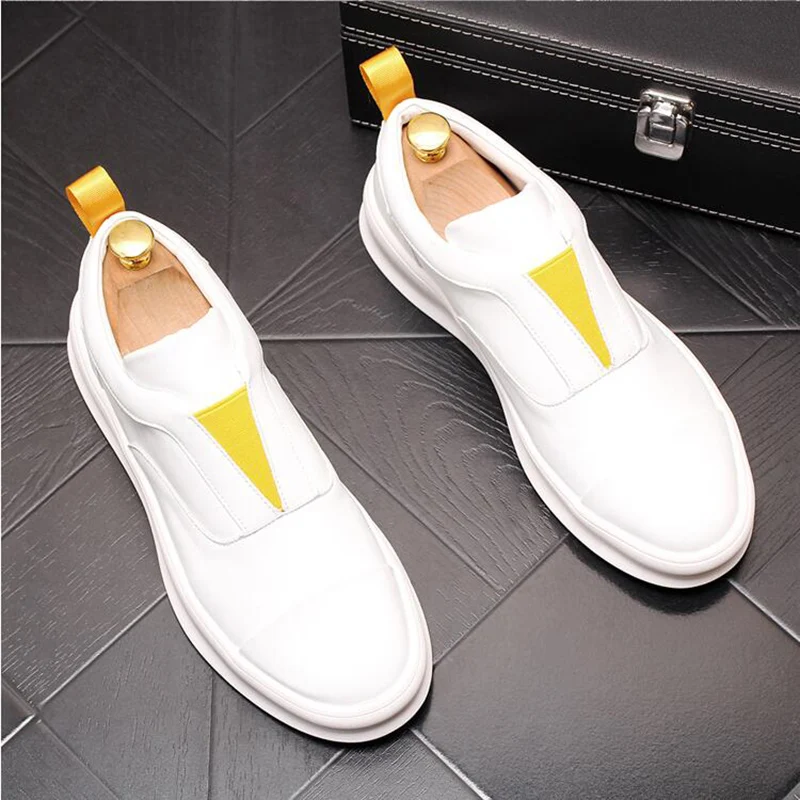 British style white shoes for men fashion streetwear flats platform shoe breathable genuine leather loafers city boy sneakers