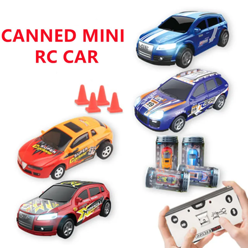 1:64 Mini coche de carreras eléctrico con Control remoto inalámbrico 2,4G, modelo 15 KM/H DIY, barricada, luz fría, coche RC portátil enlatado, juguete para niños