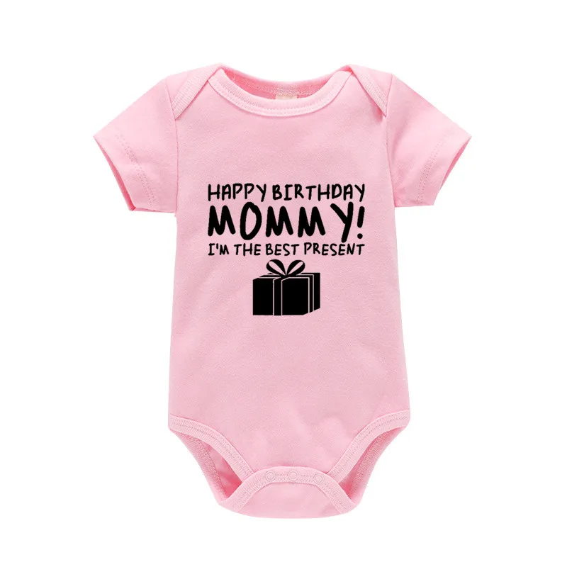 Happy Birthday MOMMY Print Cotton Baby Clothes Newborn Boys Girls Romper Cute Soft Infant Clothes Sleepsuit Gift for Mom