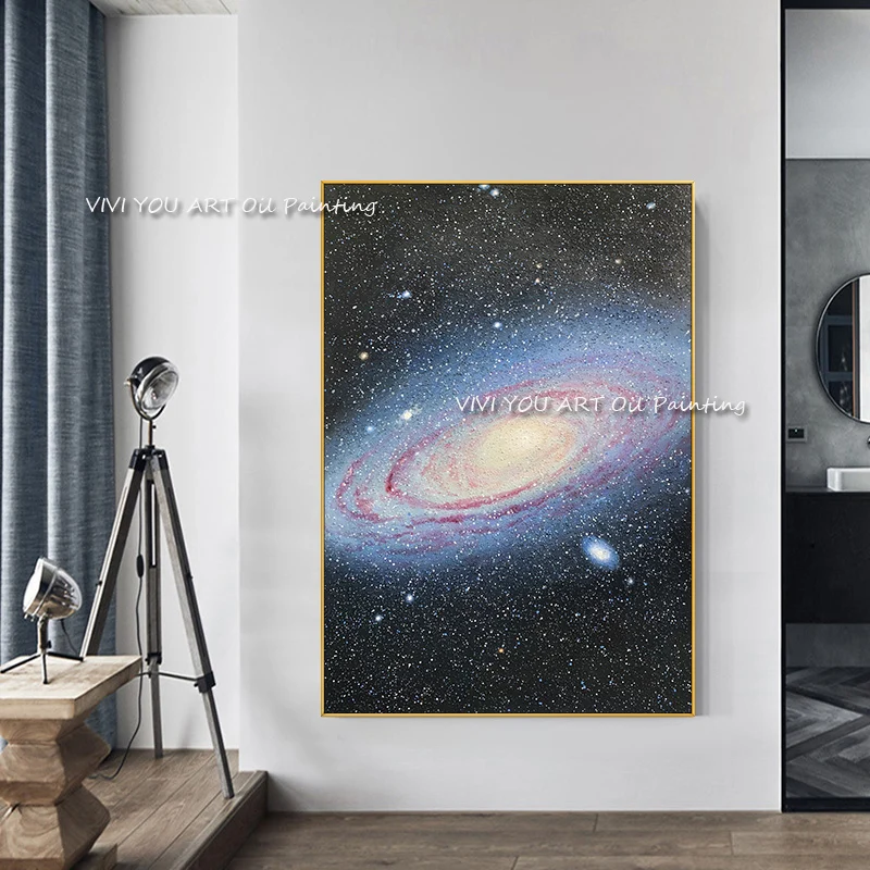 Cosmic Spiral Galaxy Canvas, Star‑Filled Deep Space Scene, Hand‑Painted Vertical Art For Mysterious Modern Entryway