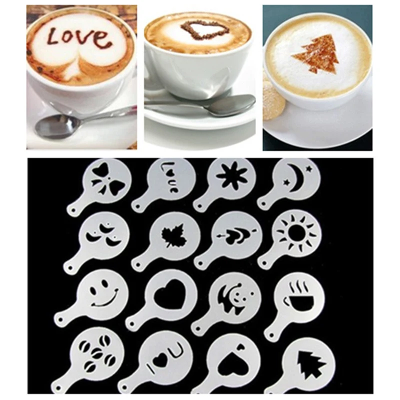 New Brand 16pcs Plastic Fancy Coffee Printing Model Cafe Foam Spray Template Barista Stencils Decoration Tools For Dropshipping