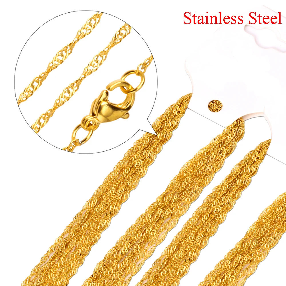 Wholesale 10pcs/lot Stainless Steel Water Wave Chains Lobster Clasp Necklace For DIY Jewelry Making Findings Accessory