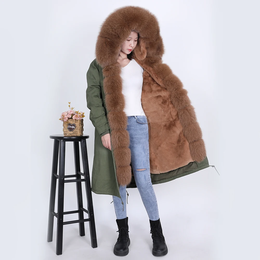 2024 MaoMaokong Winter New Real Natural Fox Fur Collar Coat X-Long Style Parkas Women\'s Cold Coat Slim Warm Jacket Women coats