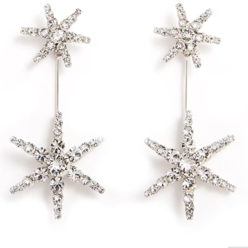 Stonefans Luxury Rhinestone Star Shaped Dangle Earrings For Women Clear Crystal Geometric Drop Earrings Weeding Jewelry Gift