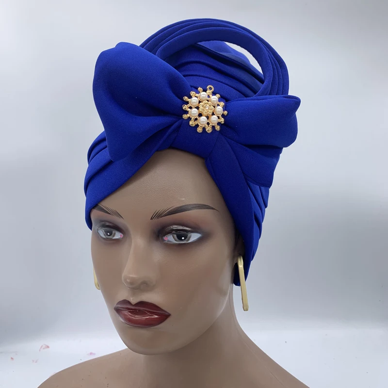 Bow-tie Turban Caps for Women Fashion African  Headtie Nigerian Wedding Gele Muslim Headscarf Bonnet Female Head Wraps